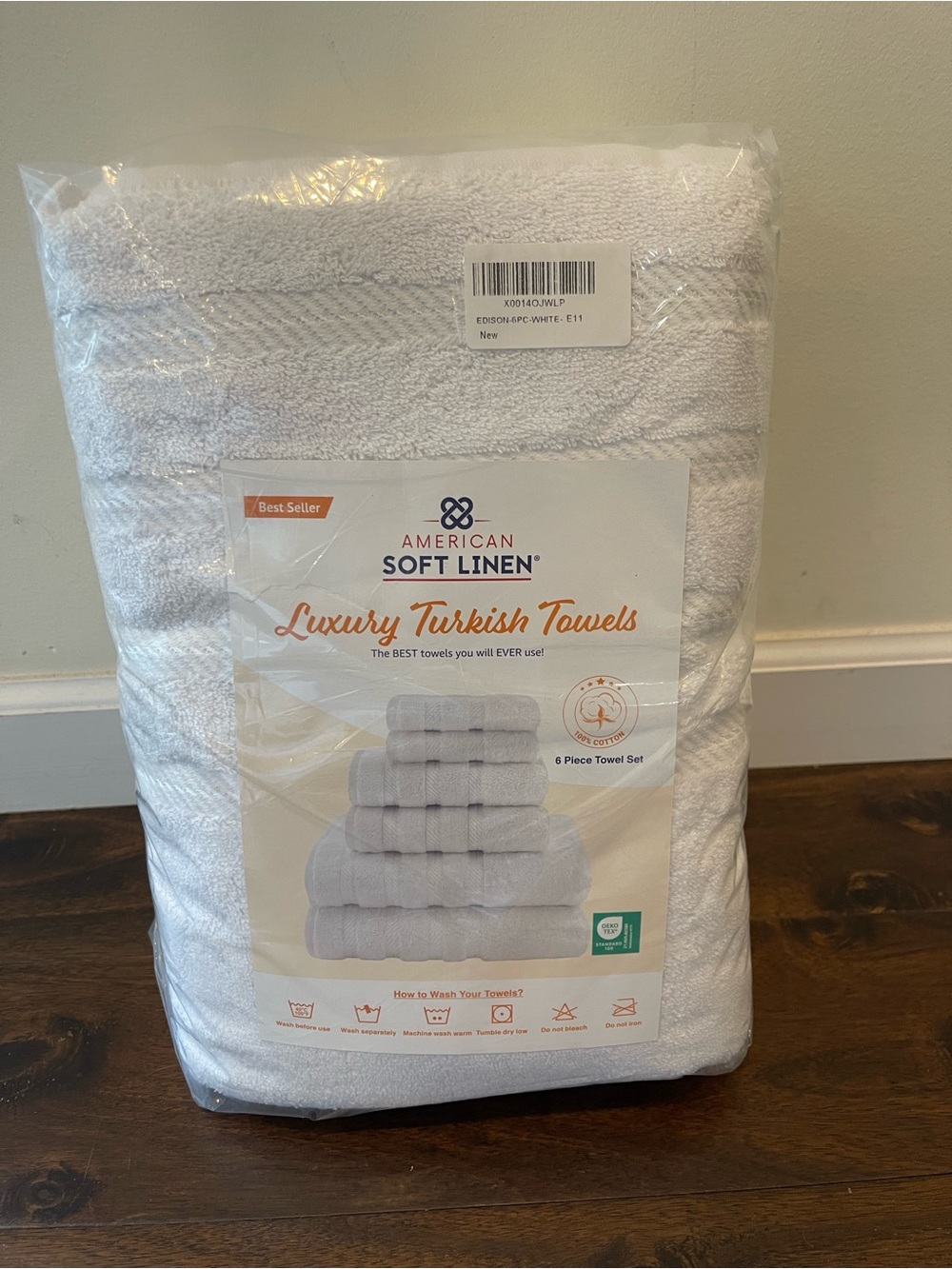 New in Package American Soft Linen 6 Piece Luxury Turkish Towel Set White